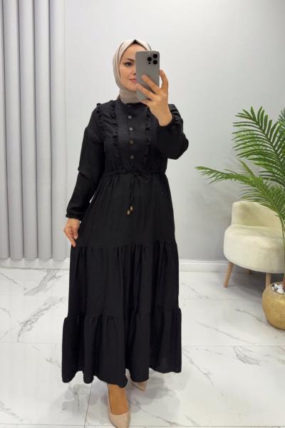 Elbise Keten Ayrobin Hayal Siyah