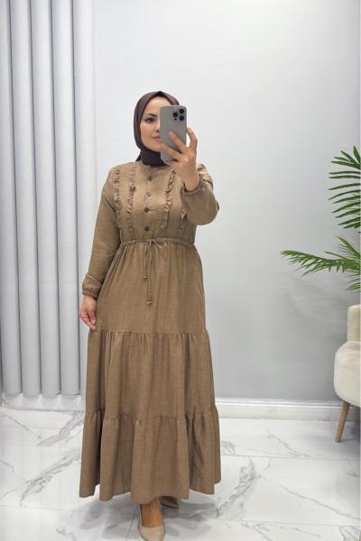 Elbise Keten Ayrobin Hayal Krem