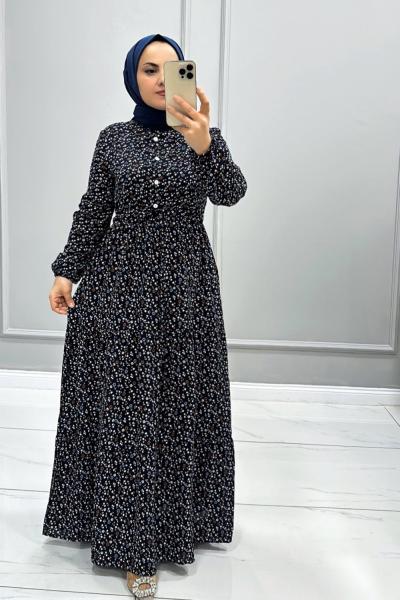 Elbise Viskon Buçe Lacivert