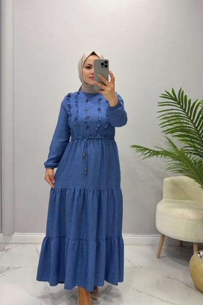 Elbise Keten Ayrobin Hayal Mavi