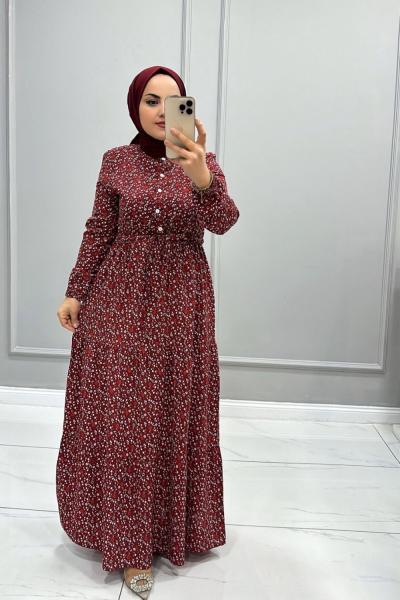 Elbise Viskon Buçe Bordo