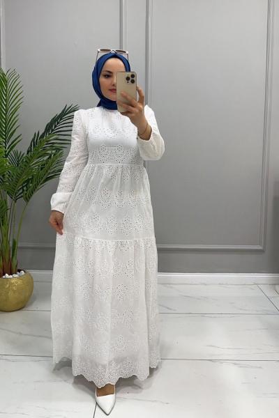Elbise Dantel Şelale Beyaz