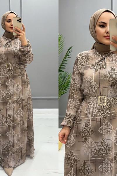 Elbise Şifon Berçin Koyu Vizon