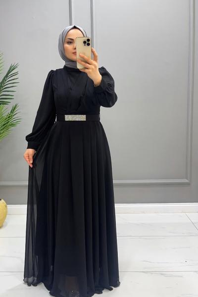Elbise Şifon Ela Siyah