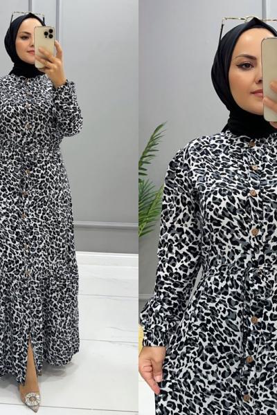 Elbise Leopar Seyran Siyah Beyaz