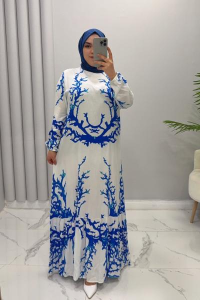 Elbise Viskon Ahu Beyaz Mavi