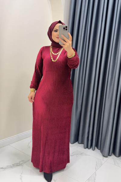 Elbise Kadife Suzan Bordo