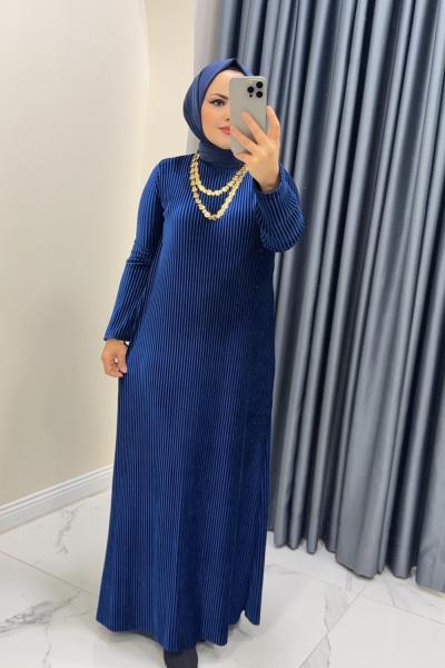 Elbise Kadife Suzan Lacivert