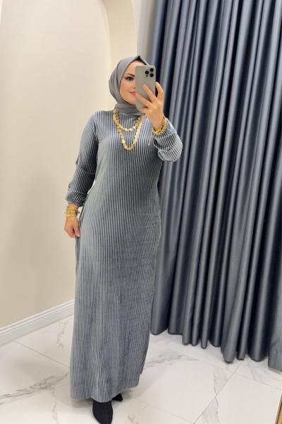 Elbise Kadife Suzan Gri