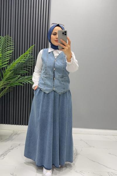 takım Kot yelekli İrem Mavi