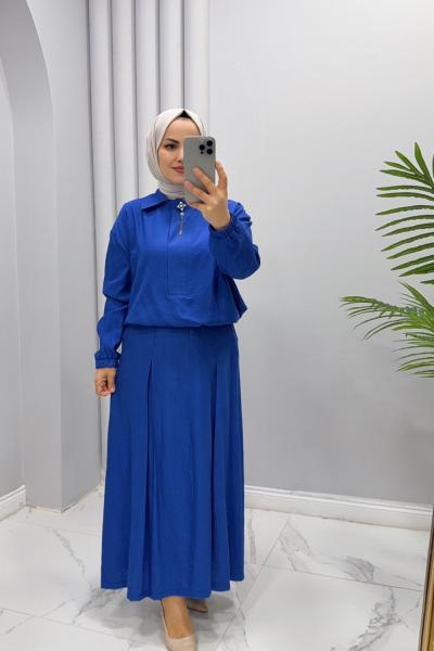 Takım etekli Sema Saks Mavisi