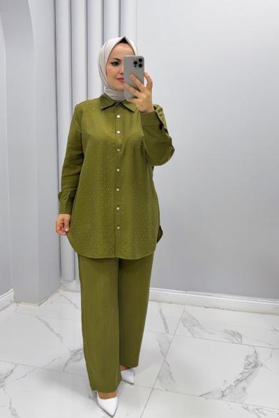 Takım İkili taşlı pırıltı Bordo