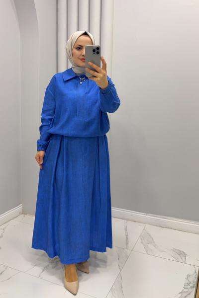 Takım etekli Rabia Saks Mavisi