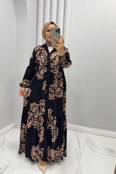 Elbise Viskon Sümbül Vizon Siyah