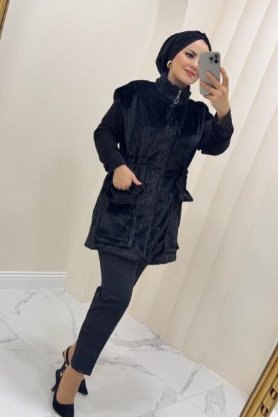 Yelek kürklü Lina Siyah