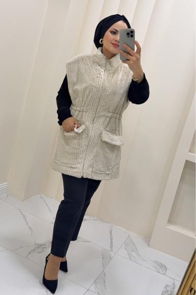 Yelek kürklü Lina Krem