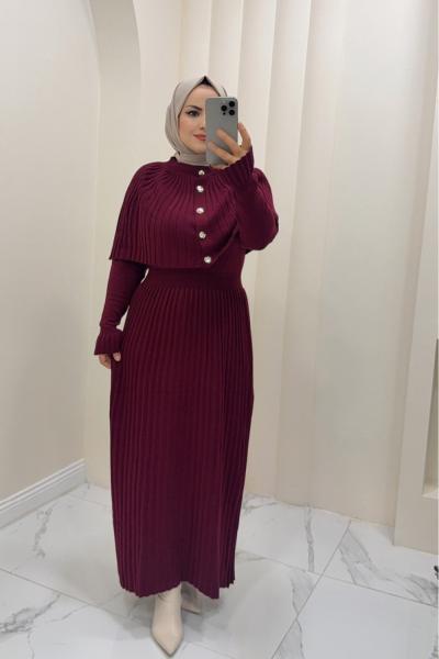 Seren Triko Elbise Bordo