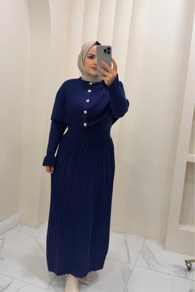 Seren Triko Elbise Lacivert