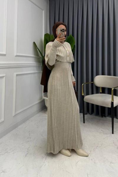 Seren Triko Elbise Krem