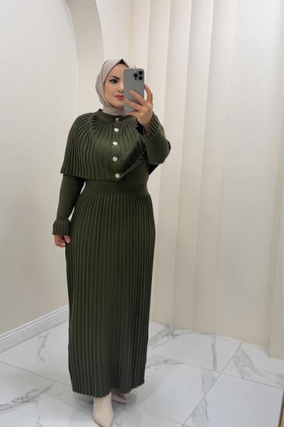 Seren Triko Elbise Haki