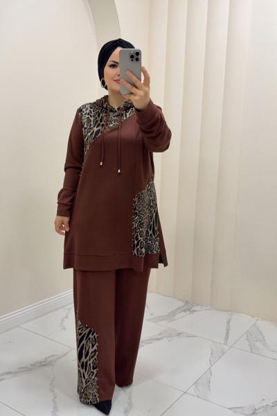 Takım ikili Leopar Kahverengi