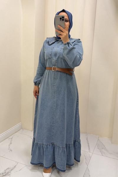 Cemre  kot elbise  Açık Mavi