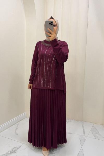 Takım Etekli Leyla Bordo