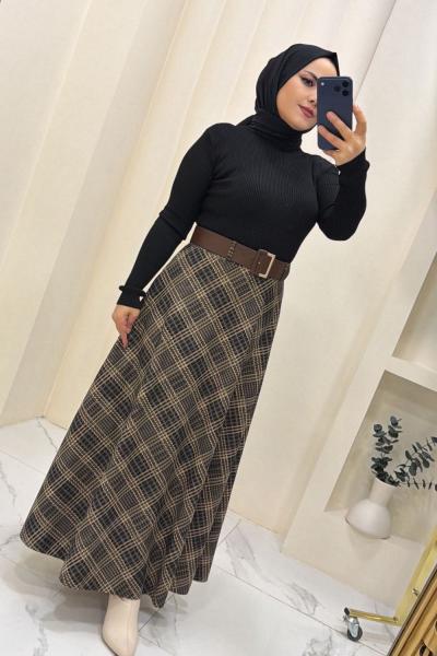 Etek ekose Melis Gri Siyah