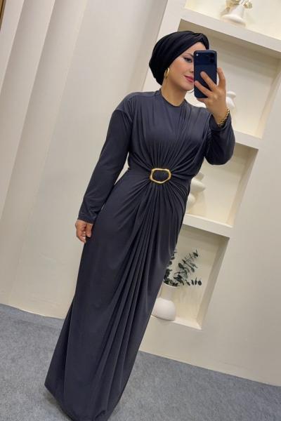 Sandy Büzgülü Linda Elbise  Füme