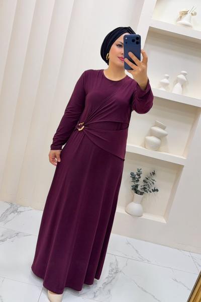 Sandy Büzgülü Ayben Elbise  Mürdüm