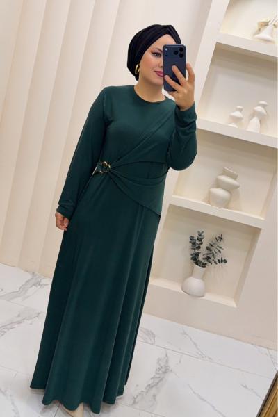Sandy Büzgülü Ayben Elbise  Zümrüt