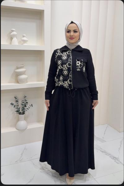 Tskım etekli Gülbeyaz Siyah