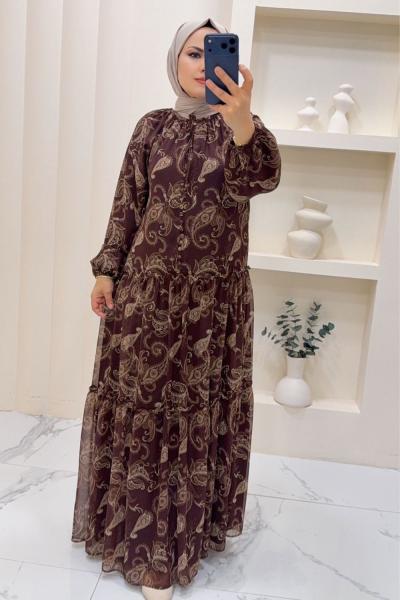 Elbise Şifon Ebru Kahverengi