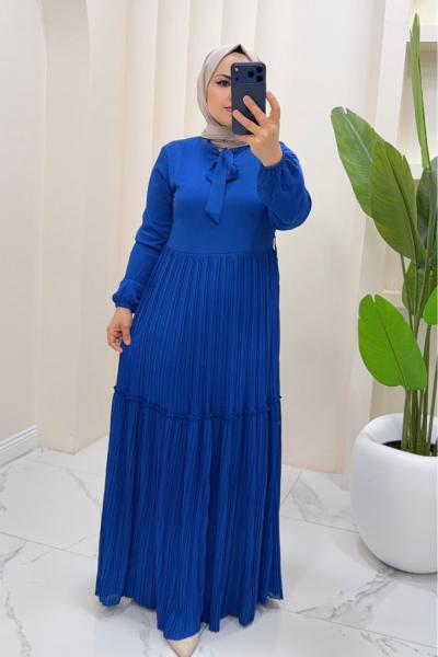 Elnise şifon Esmira Saks Mavisi