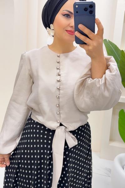 Bluz Bağlamalı jülide Ekru