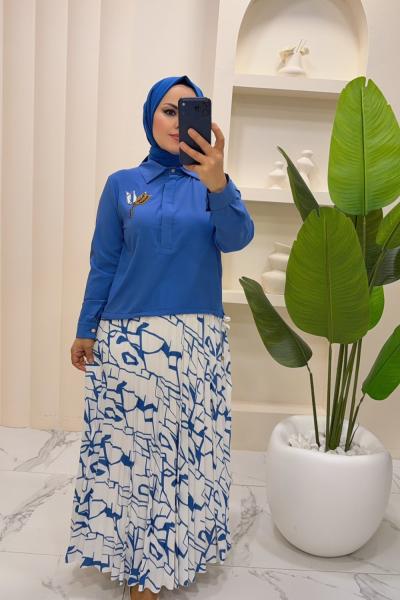 Takım Etekli Kumru Saks Mavisi