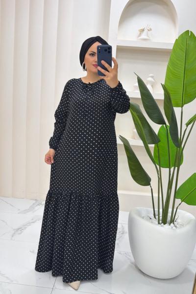 Elbise viskon Cevriye Siyah Puanlı