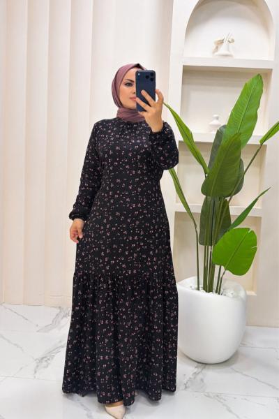 Elbise Meltem Siyah Pembe