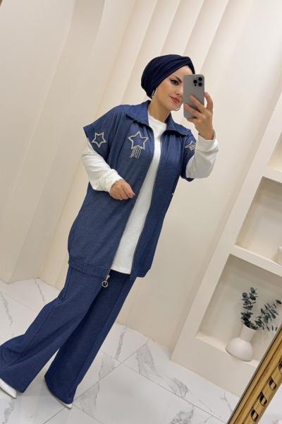 3lü Kot Takım Nesrin Mavi