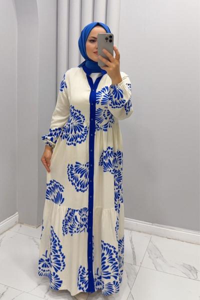 Elbise Viskon Sümbül Saks Mavisi