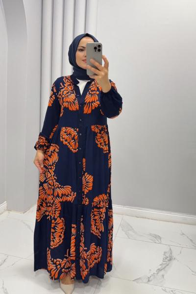 Elbise Viskon Sümbül Lacivert