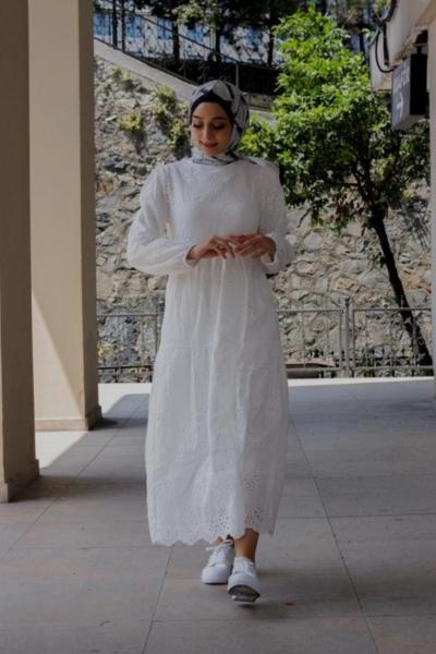 Elbise Dantel Şelale Beyaz