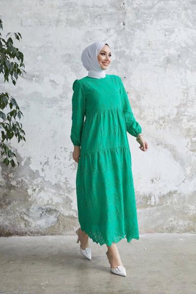 Elbise Dantel Şelale Yeşil