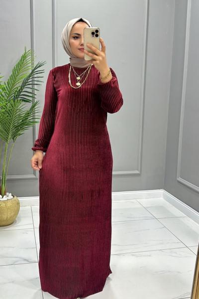 Elbise Kadife Suzan Bordo