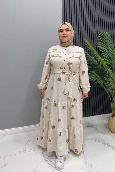 Elbise Keten palmiye Vizon