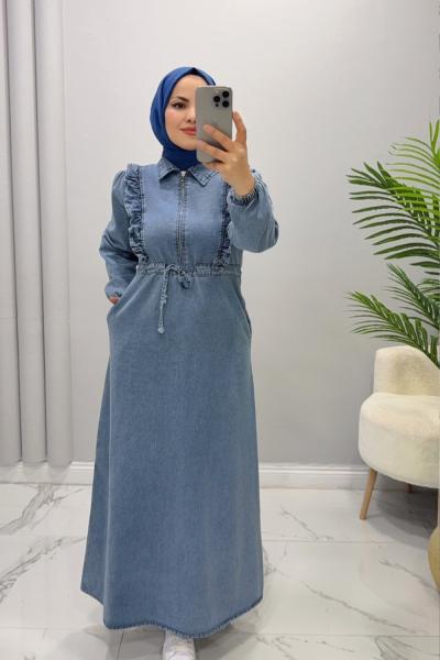 Elbise Kot Gazel Mavi
