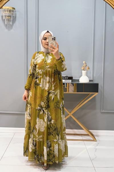 ELBİSE ŞİFON MANOLYA Yağ Yeşili