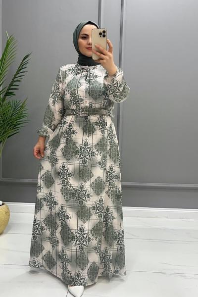 Elbise Şifon Berçin Nefti Yeşili Taş Rengi