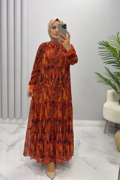 Elbise Şifon Defne Turuncu