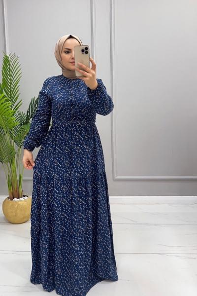 Elbise Viskon Begonya Koyu Mavi